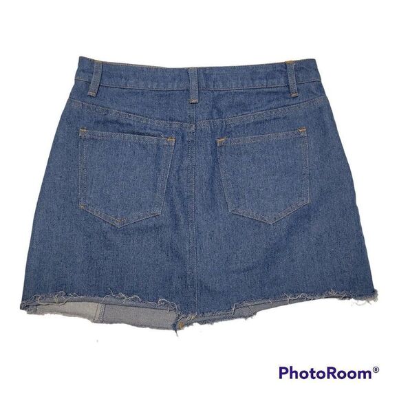 Lulus Mini Skirt Womens Size Medium (6/8) Blue Jean Patchwork Denim Frayed Hem - Picture 3 of 9